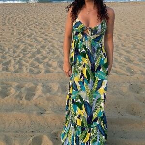 Aerie Halter Beach Maxi Sundress In Marble Blue Size Xs